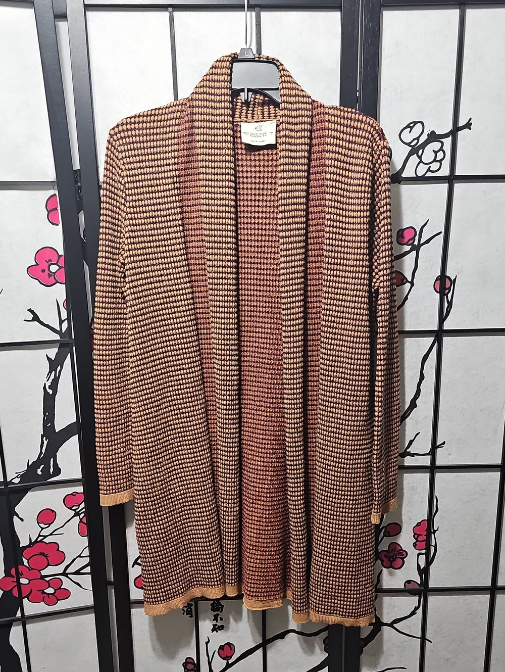 Love For Humanity Textured Open-Front Cardigan in Rust and Camel Large